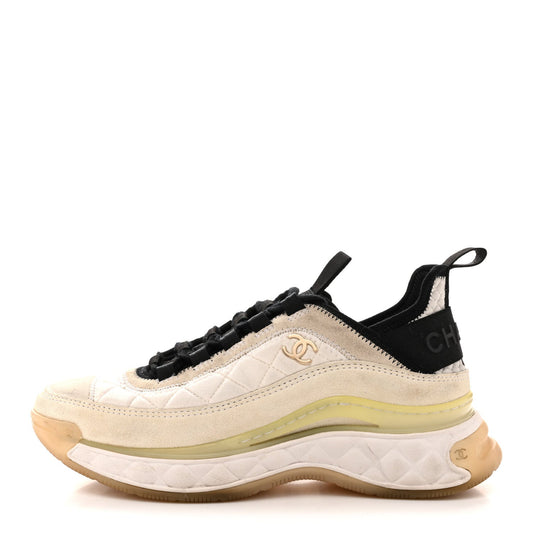 Chanel Velvet Calfskin Mixed Fibers CC Women's Sneakers Ivory Black