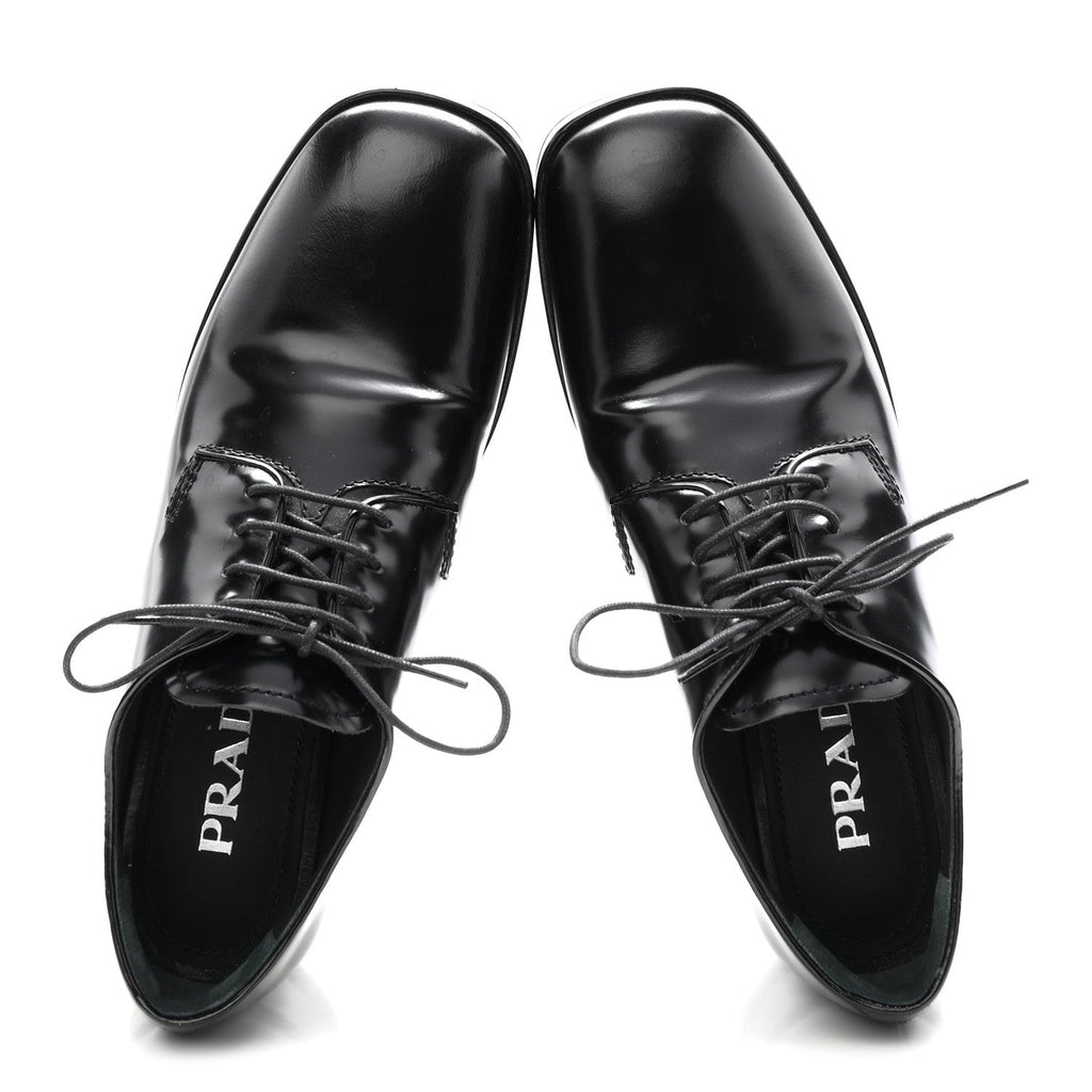 Prada Spazzolato Calfskin Women's Derby Platform Loafers 37 Black