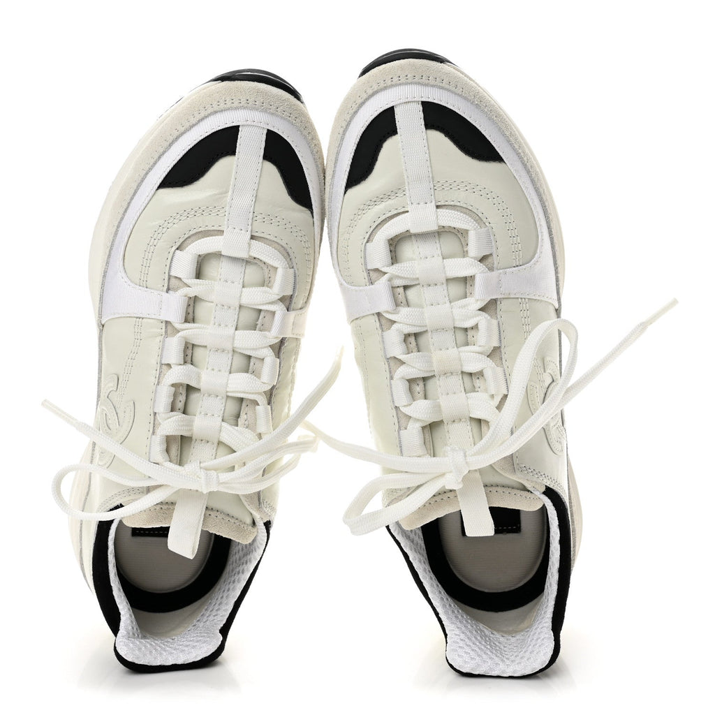 Chanel Calfskin Suede CC Women's Sneakers 36.5 White Black