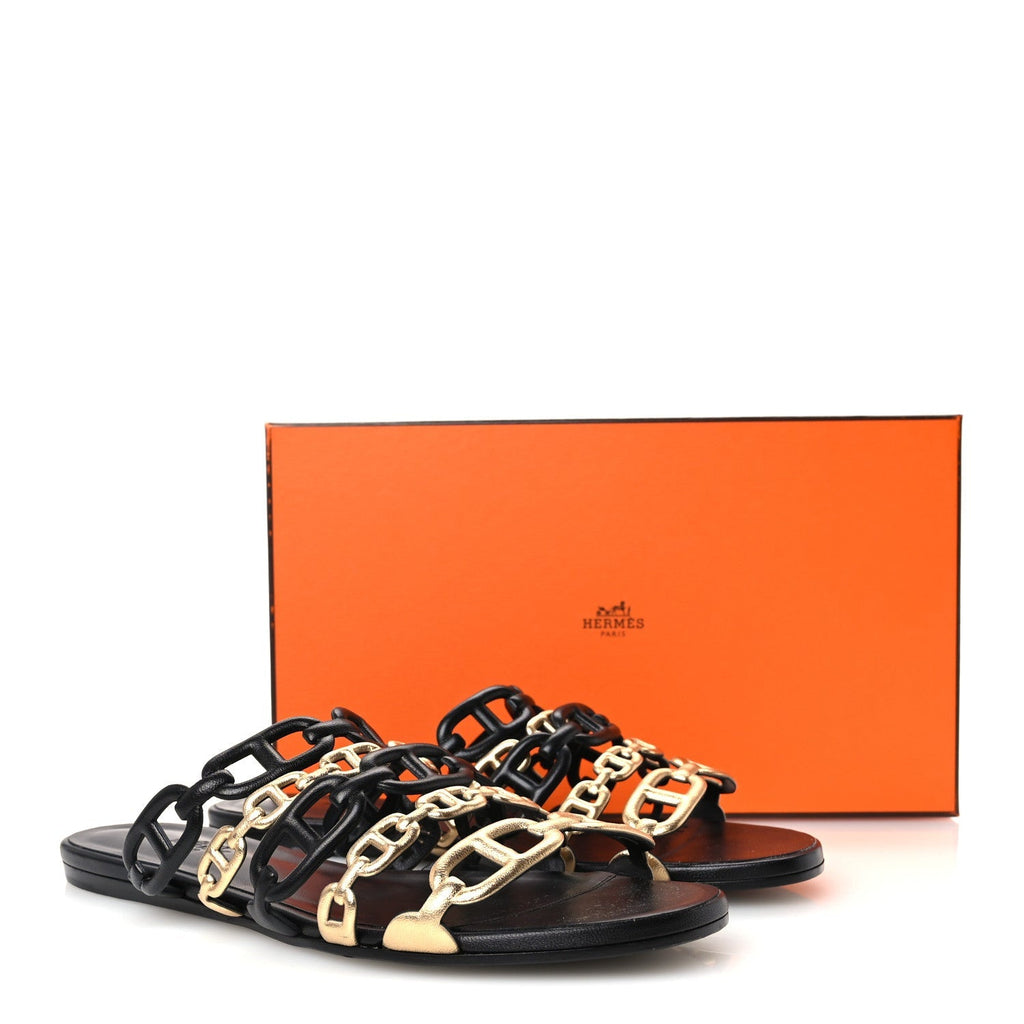 Hermes Nappa Women's Thalassa Sandals 37 Black Doré