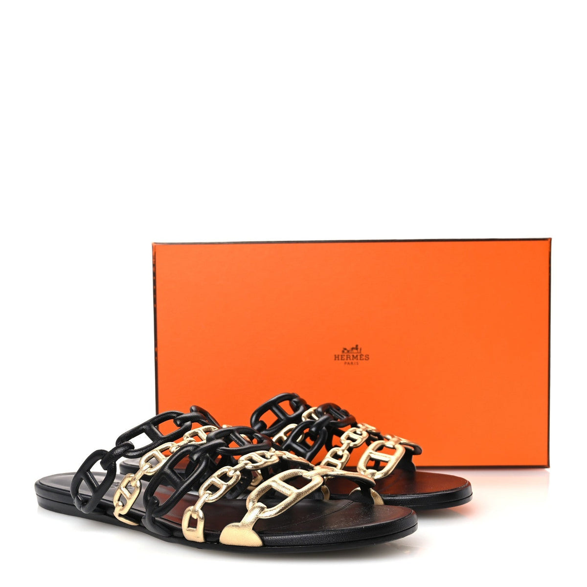 Hermes Nappa Women's Thalassa Sandals 37 Black Doré