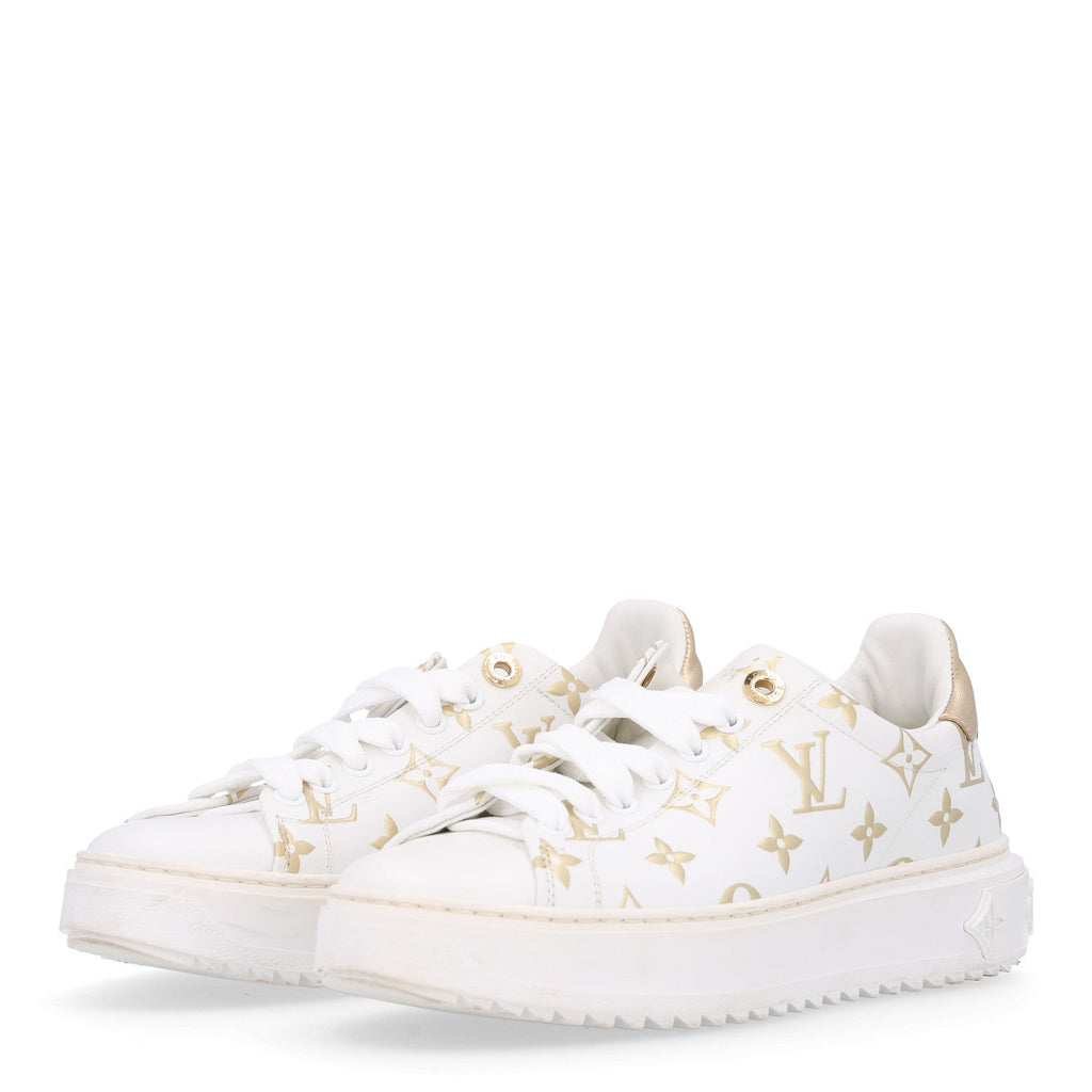 Louis Vuitton Calfskin Women's Monogram Debossed Time Out Sneakers 37 Gold