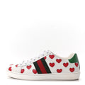 Gucci Calfskin Miro Soft Web Heart Cut Out Women's Ace Sneakers 36.5 White