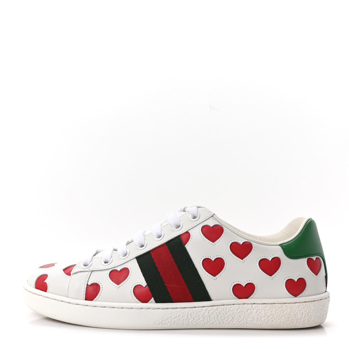 Gucci Calfskin Miro Soft Web Heart Cut Out Women's Ace Sneakers 36.5 White