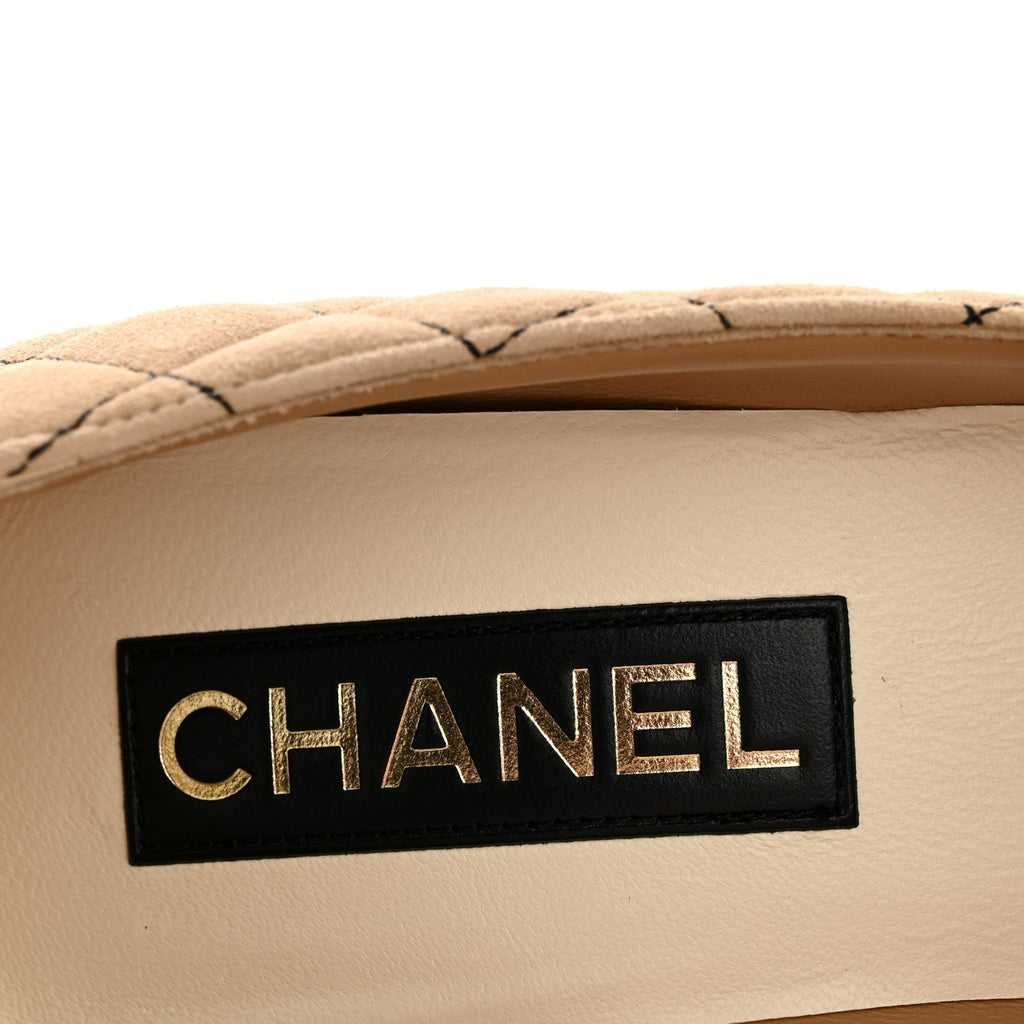 Chanel Suede Patent Women's Quilted CC Cap Toe Pumps 39 Beige Black