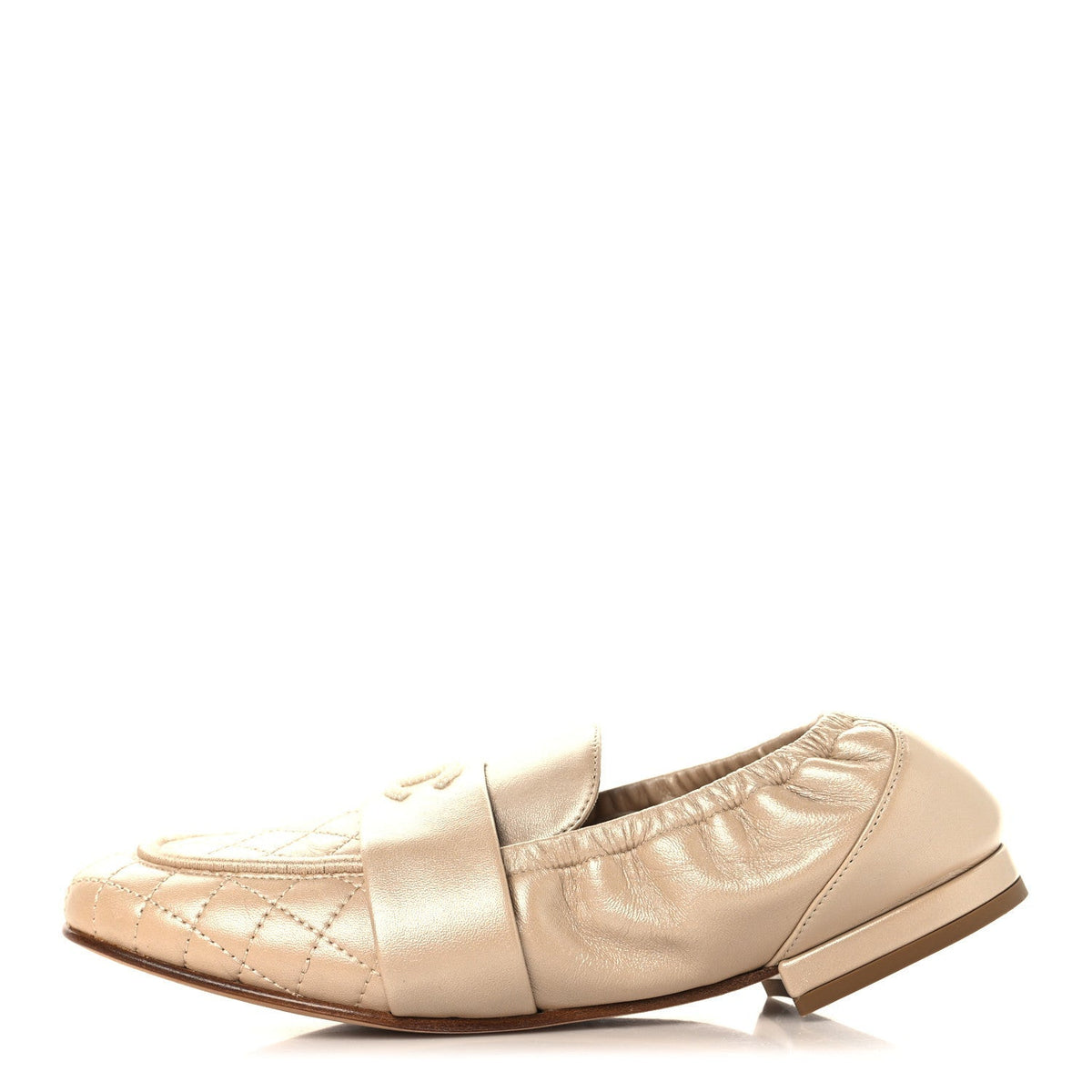 Chanel Laminated Lambskin Quilted Elastic CC Women's Loafers Beige