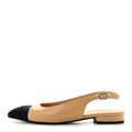 Goatskin Grosgrain Pointed Toe CC Slingback Flats Beige Black