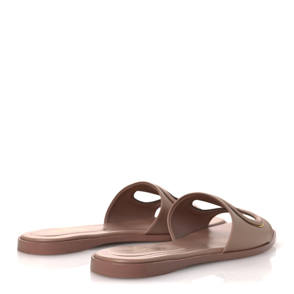 Valentino Garavani Calfskin Women's VLogo Cut Out Flat Slide Sandals 36.5 Rose