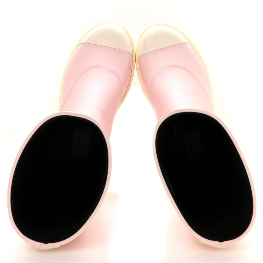 Chanel Caoutchouc CC Women's High Boots Light Pink White