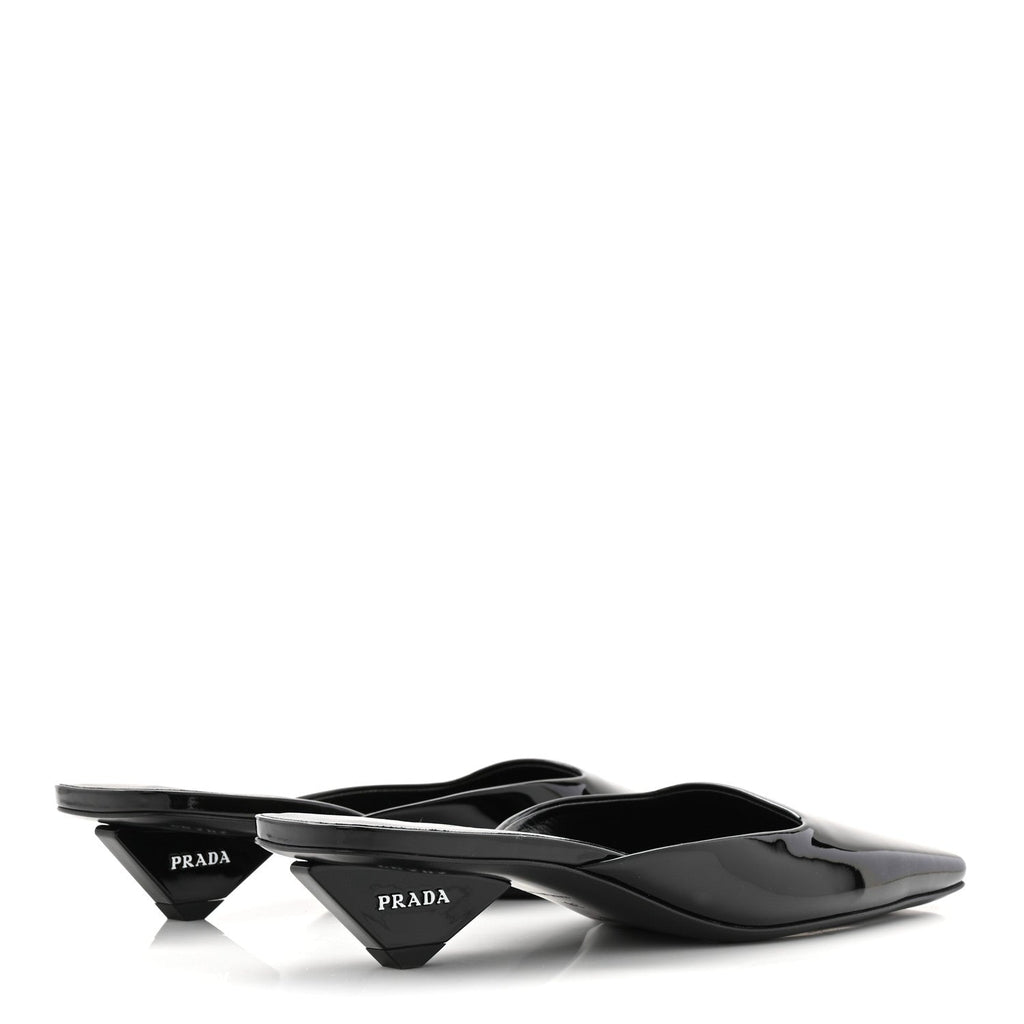 Prada Patent Calfskin Women's Modellerie Mules 38 Black