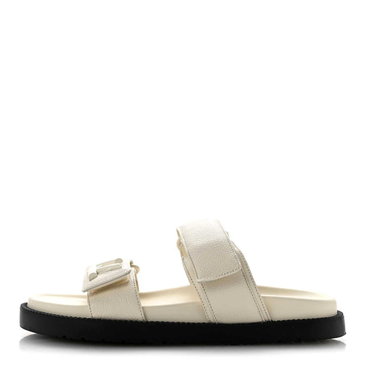 Grained Calfskin Sunset Comfort Flat Sandals Light Beige