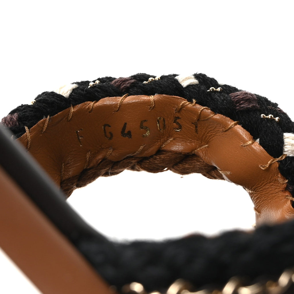 Chanel Lambskin Cord Chain CC Women's Sandals 37 Brown Black Ivory