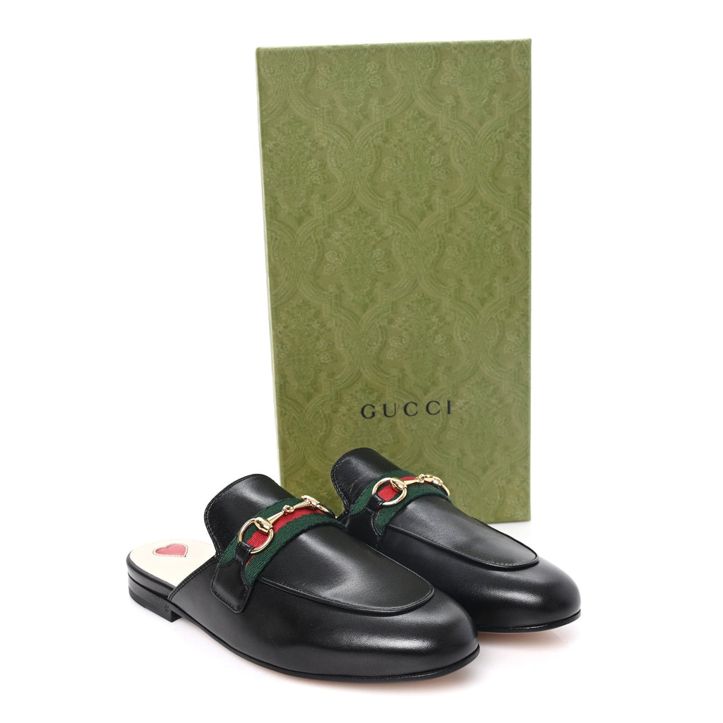 Gucci Malaga Kid Web Women's Princetown Slippers 35.5 Black