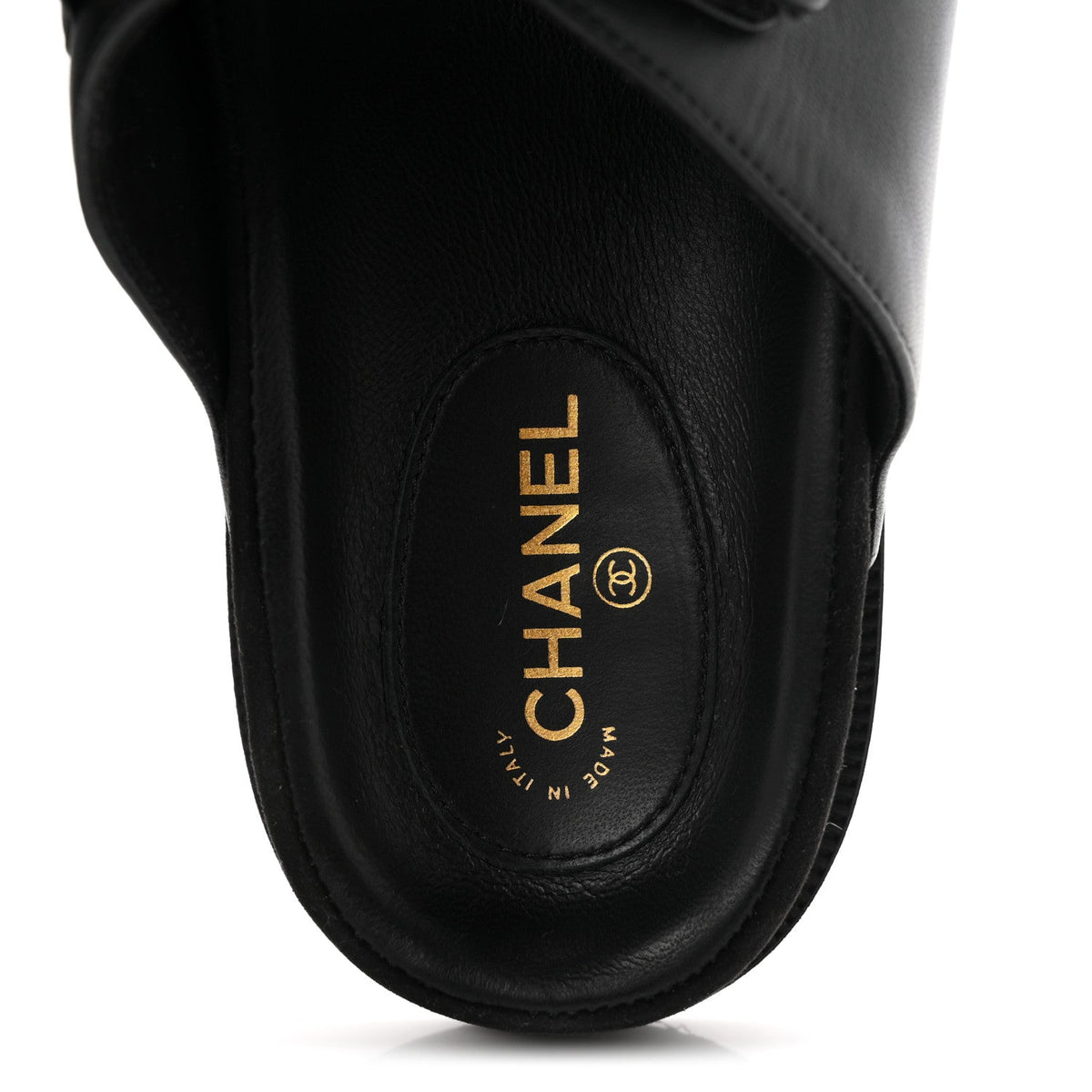 Chanel Lambskin Velcro Dad Chain CC Women's Slide Sandals Black