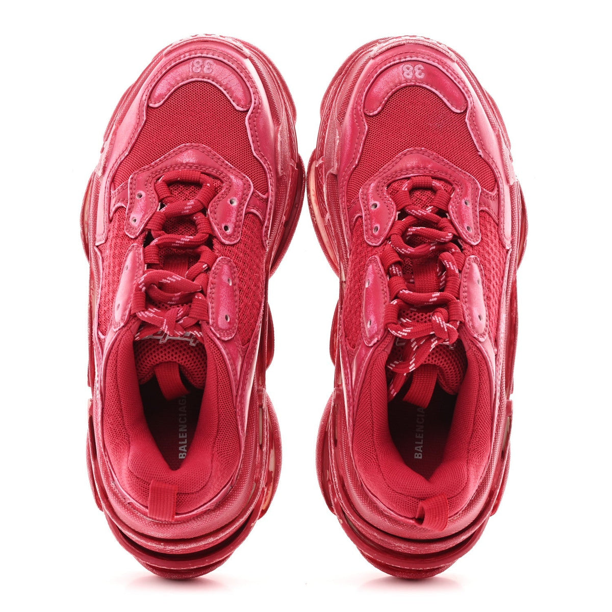 Balenciaga Fabric Mesh Women's Triple S Sneakers 38 Red