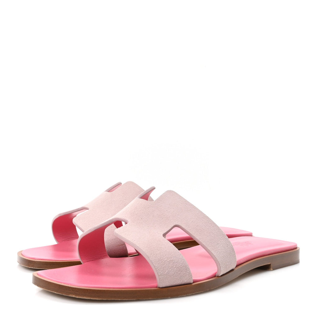 Hermès Suede Goatskin Oran Women's Sandals Rose Porcelaine