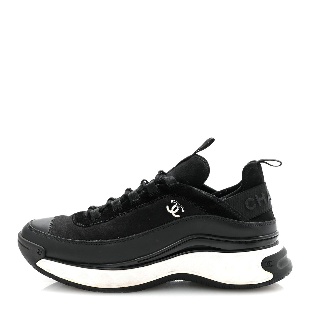 Chanel Velvet Calfskin Mixed Fibers Men's CC Sneakers 41 Black