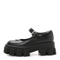 Prada Spazzolato Calfskin Women's Monolith Mary Janes 35.5 Black