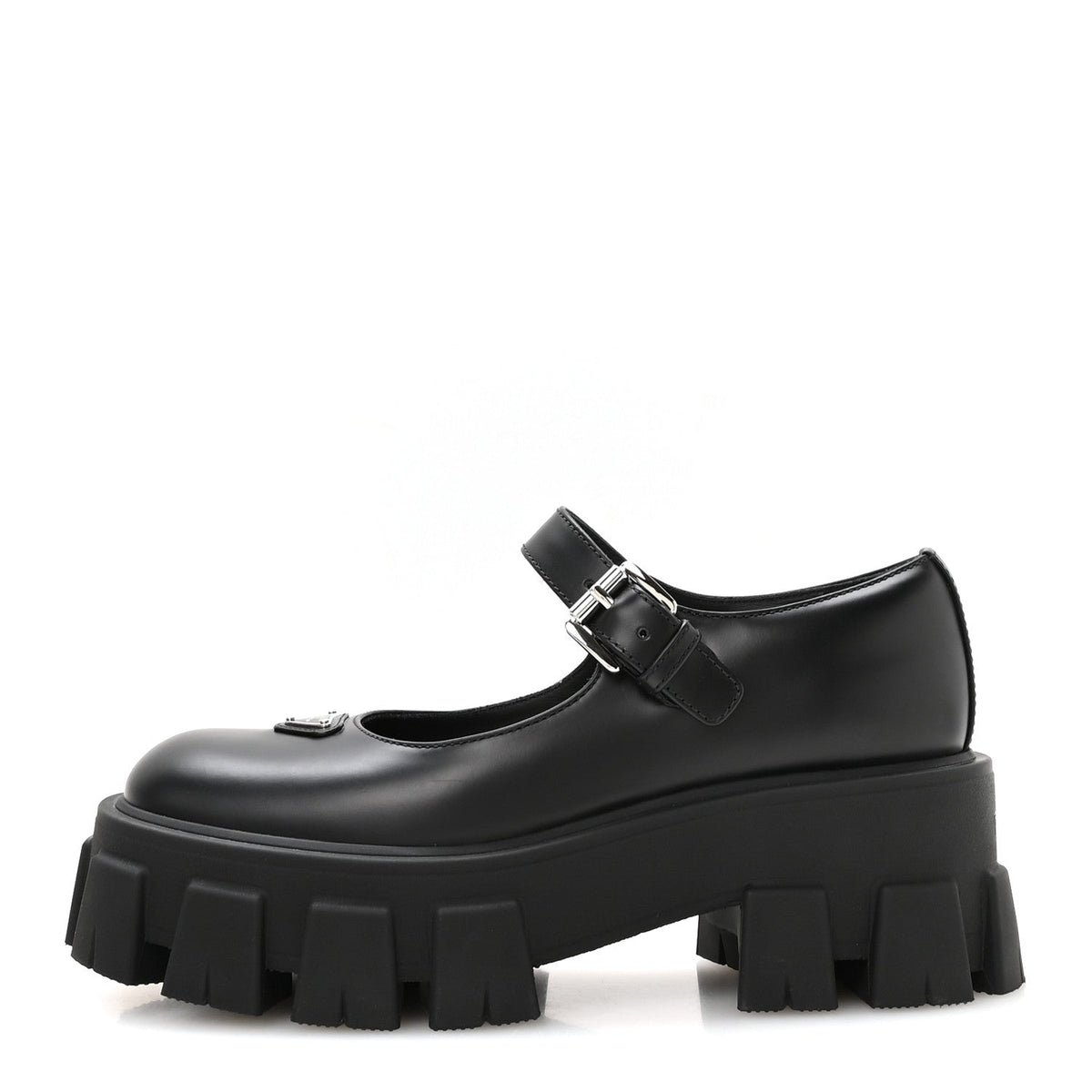 Prada Spazzolato Calfskin Women's Monolith Mary Janes 35.5 Black