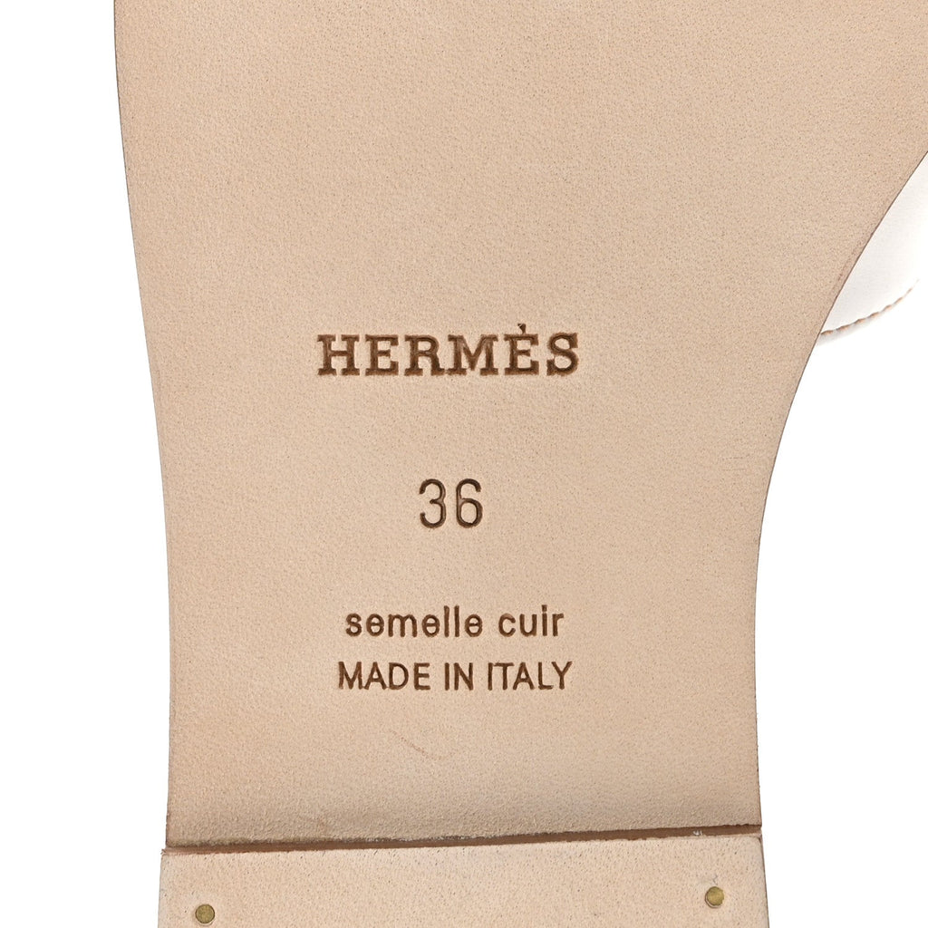 Hermes Box Calfskin Women's Oran Sandals 36 White