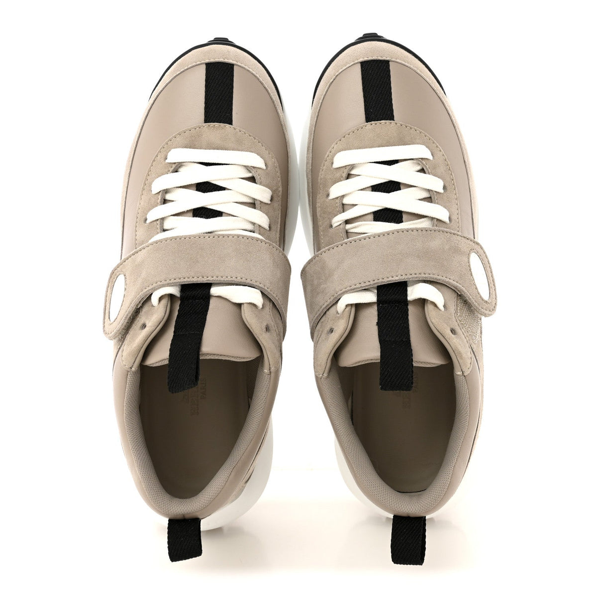 Hermes Calfskin Suede Goatskin Women's Loop Sneakers 37 Beige Galet