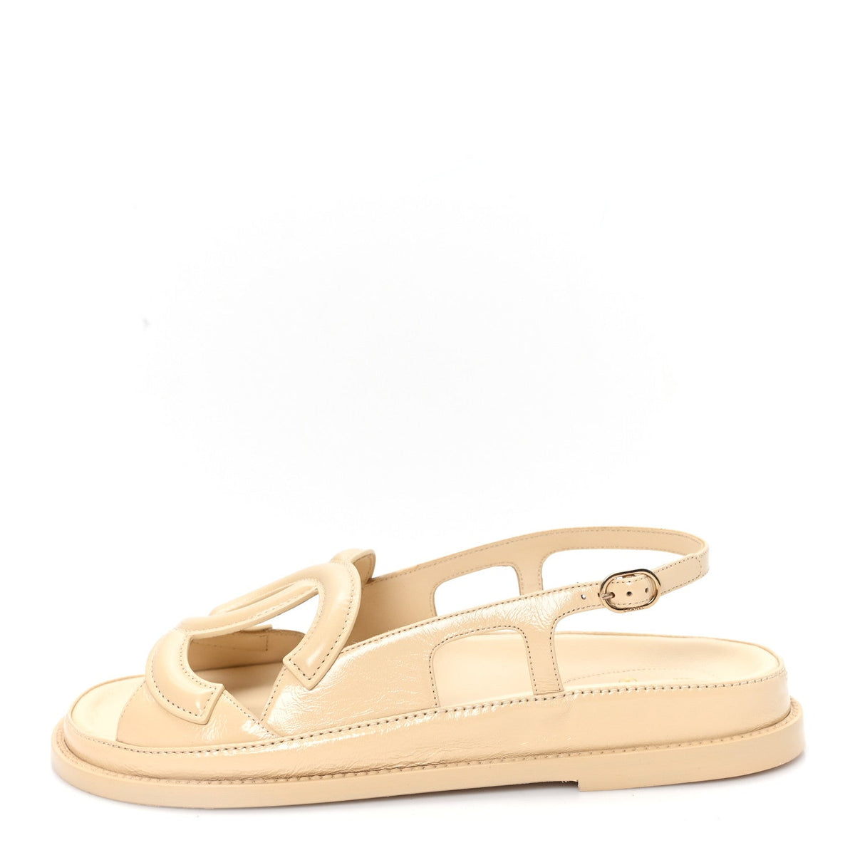 Crumpled Shiny Lambskin CC Cut Out Dad Sandals Beige