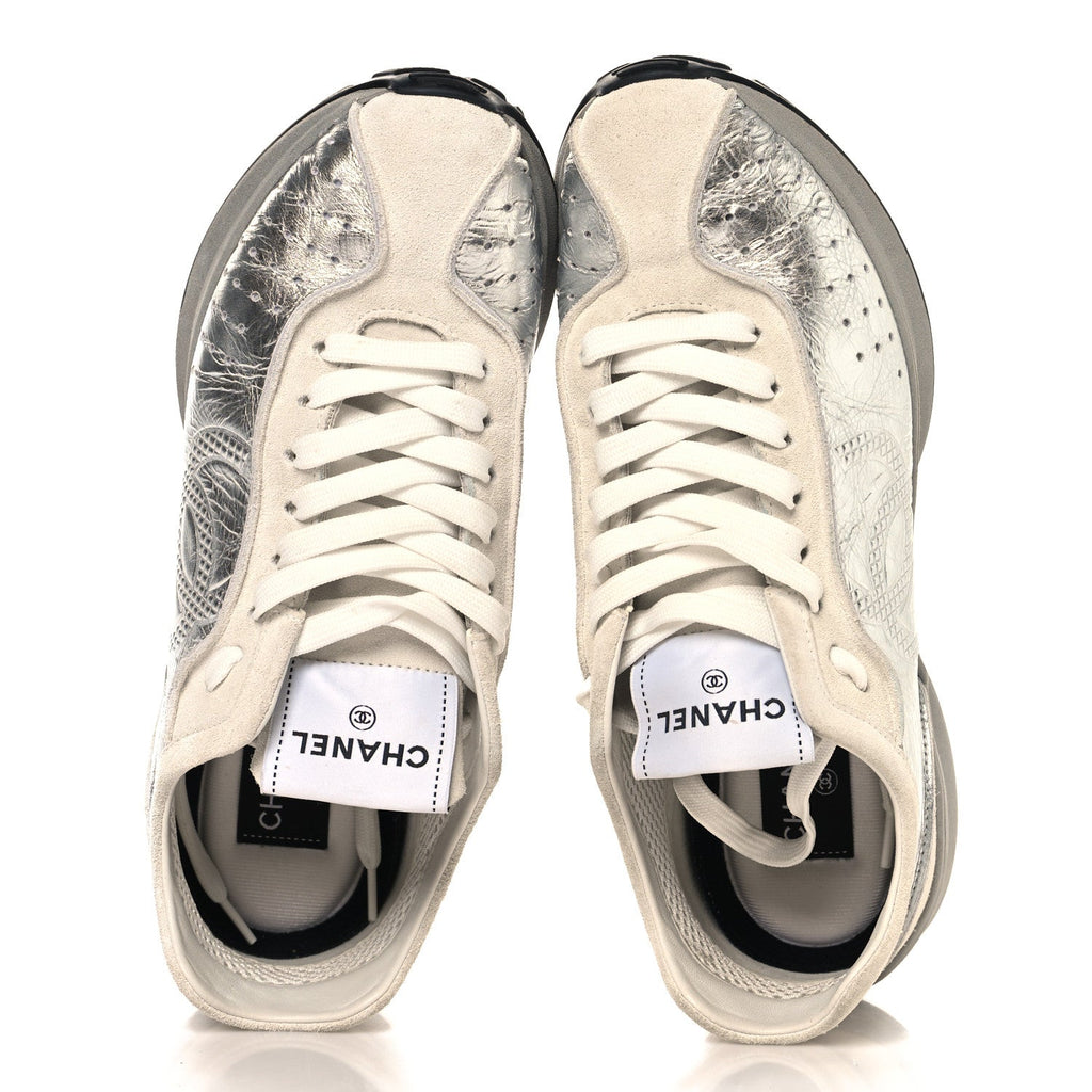 Chanel Laminated Calfskin Suede CC Women's Shoes