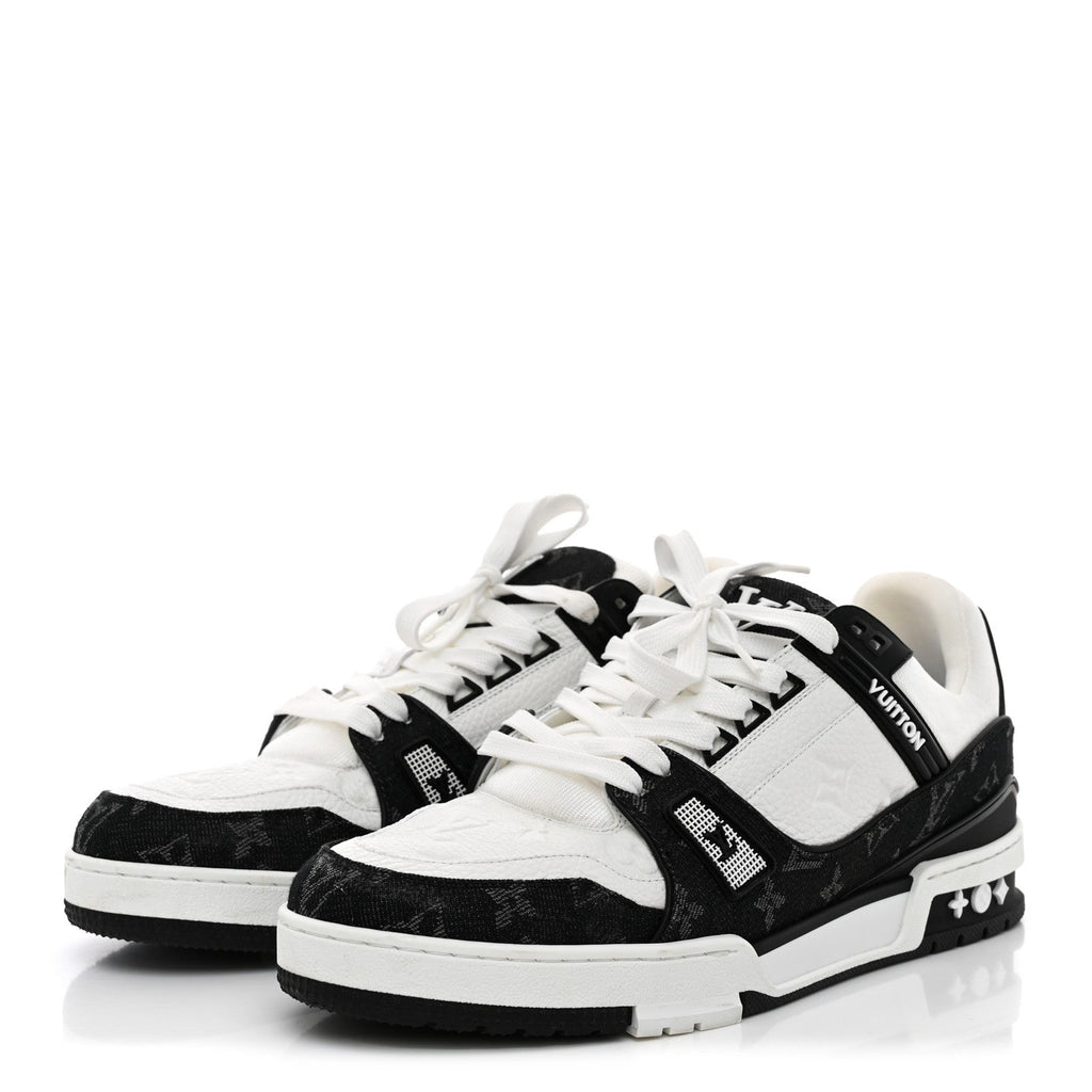 Louis Vuitton Calfskin Denim Men's LV Trainer Sneakers 10 Black