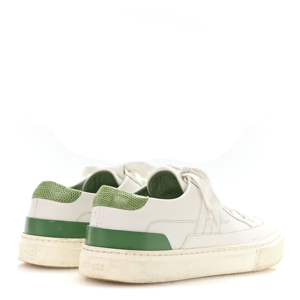 Hermès Crocodile Calfskin Women's Deep Sneakers 37.5 White Vert Jade