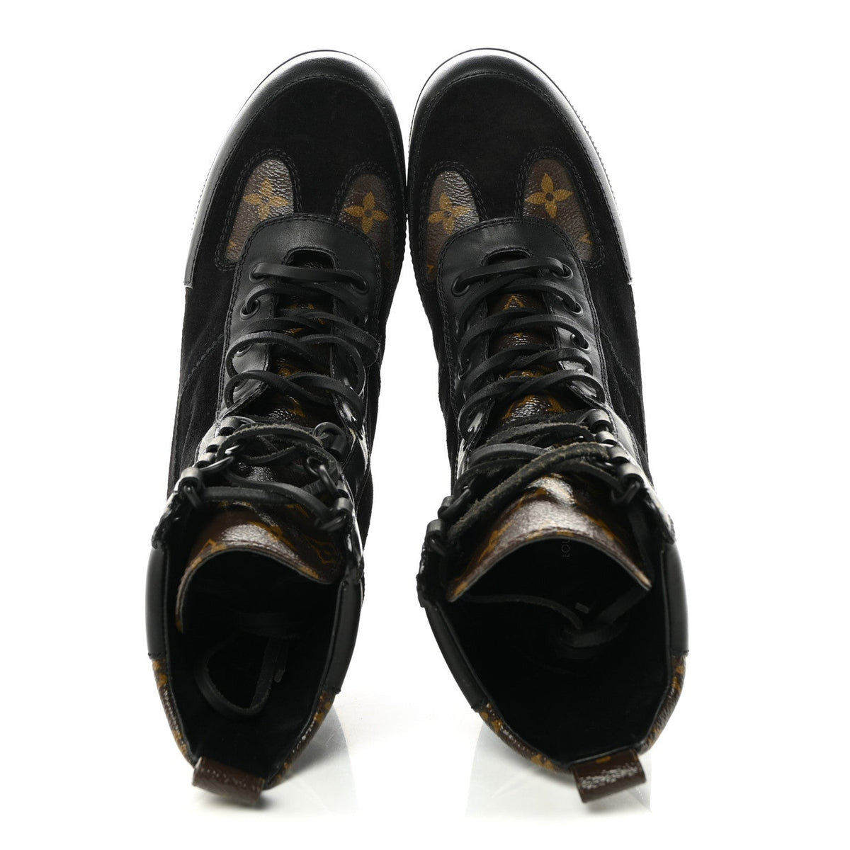 Louis Vuitton Suede Calfskin Monogram Women's Laureate Desert Boots 36 Black
