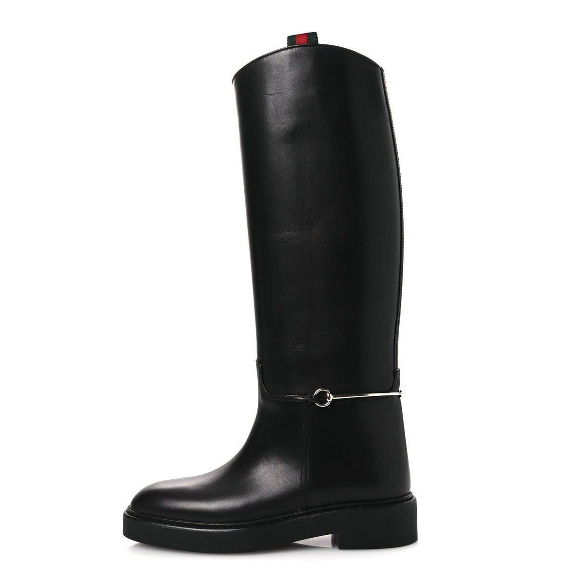 Gucci Shiny Calfskin Women's Michelangelo Slim Horsebit Riding Boots 38 Black
