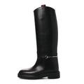 Gucci Shiny Calfskin Women's Michelangelo Slim Horsebit Riding Boots 38 Black