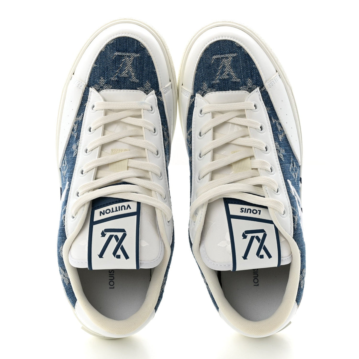 Louis Vuitton Calfskin Monogram Denim Women's Charlie Sneakers 40 White Blue