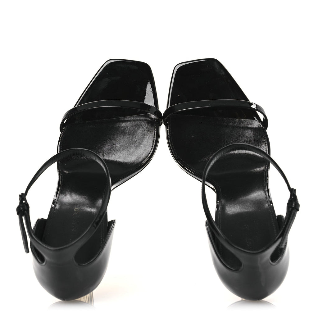 Saint Laurent Patent Calfskin Women's Opyum 110 Sandals 40.5 Black Gold