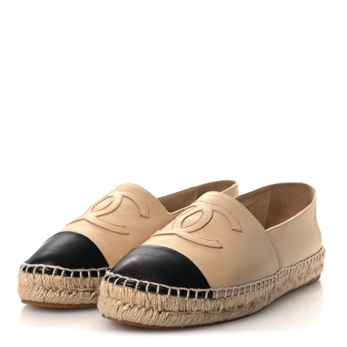 Chanel Lambskin Women's CC Espadrilles 40 Beige Black