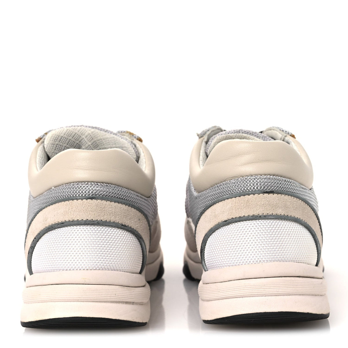 Chanel Mesh Suede Grained Calfskin Women's CC Sneakers 37 Grey White
