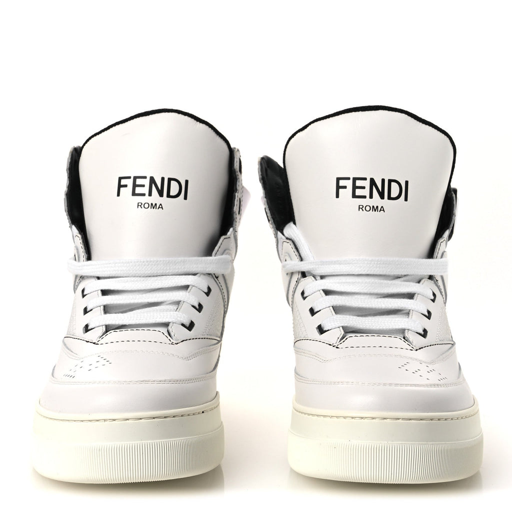 Fendi Vitello Nylon Men's High Top Sneakers 7 Ultra White Black