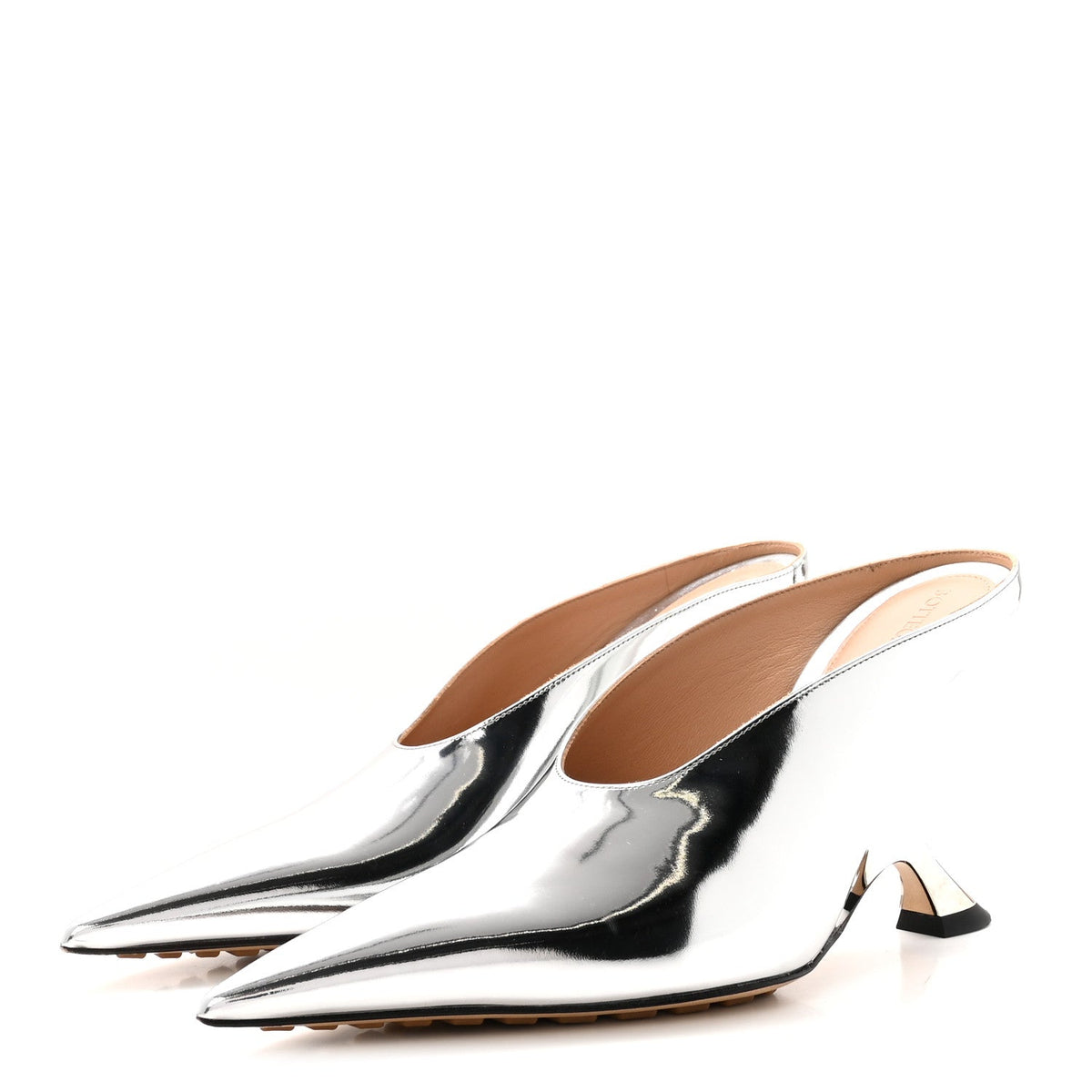 Bottega Veneta Laminated Calfskin Women's Rocket Mule Pumps 37.5 Silver