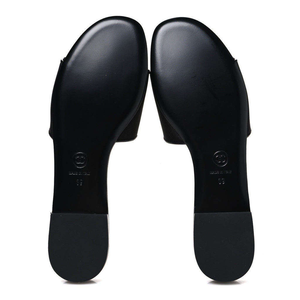 Chanel Mesh Patent Calfskin Women's CC Mules 39 Black