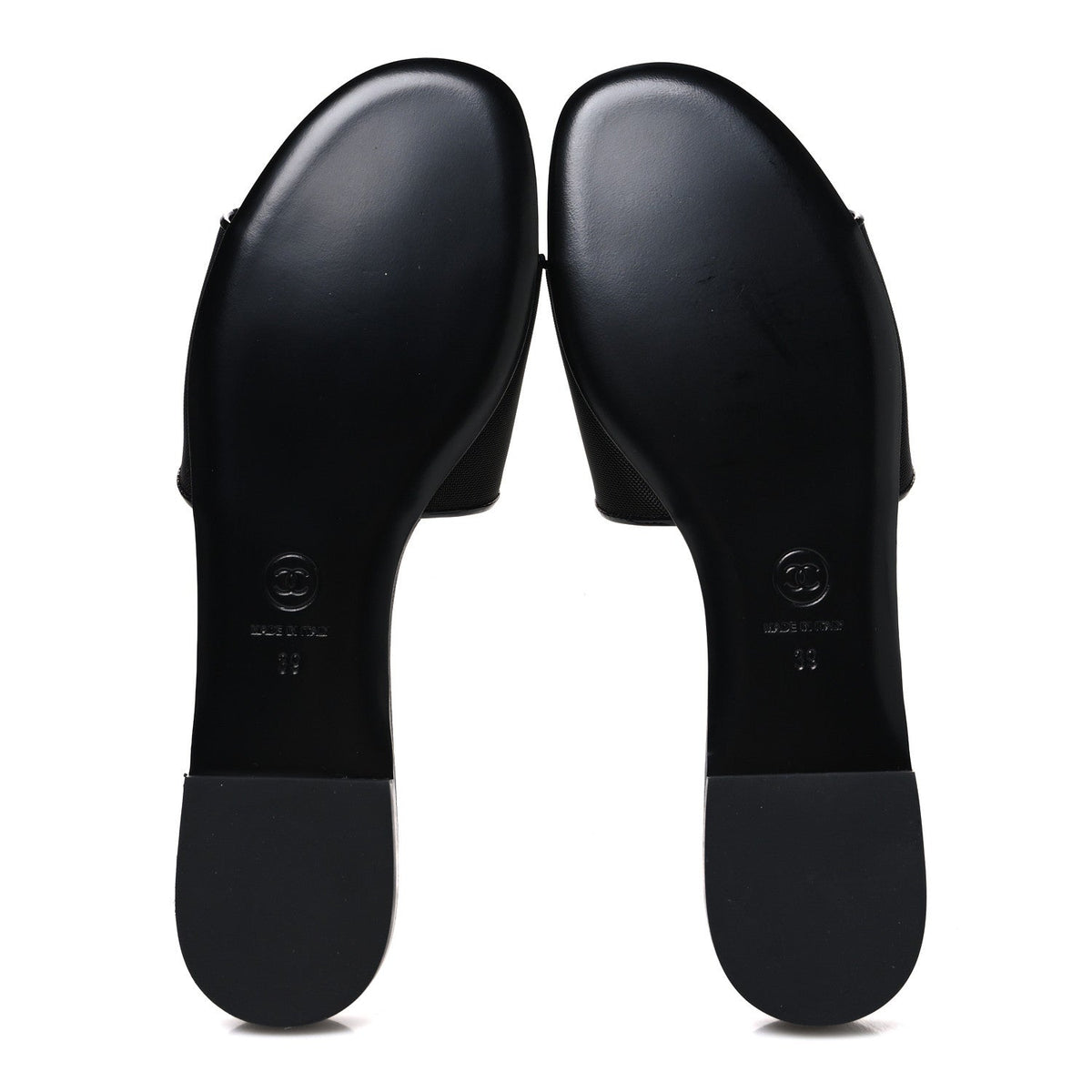 Chanel Mesh Patent Calfskin Women's CC Mules 39 Black