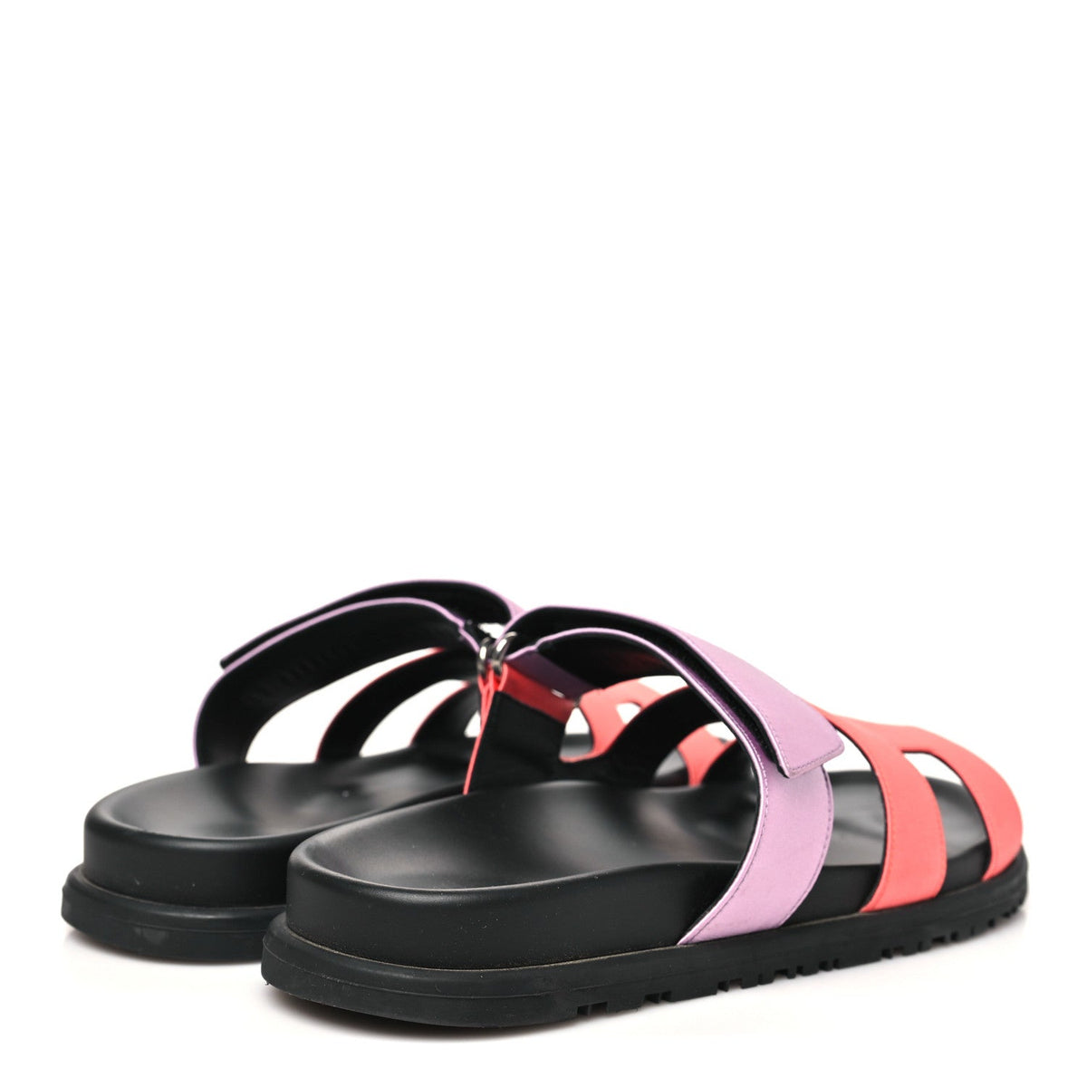 Hermes Satin Crepe Women's Chypre Sandals 37.5 Rose Peche Violet Petale