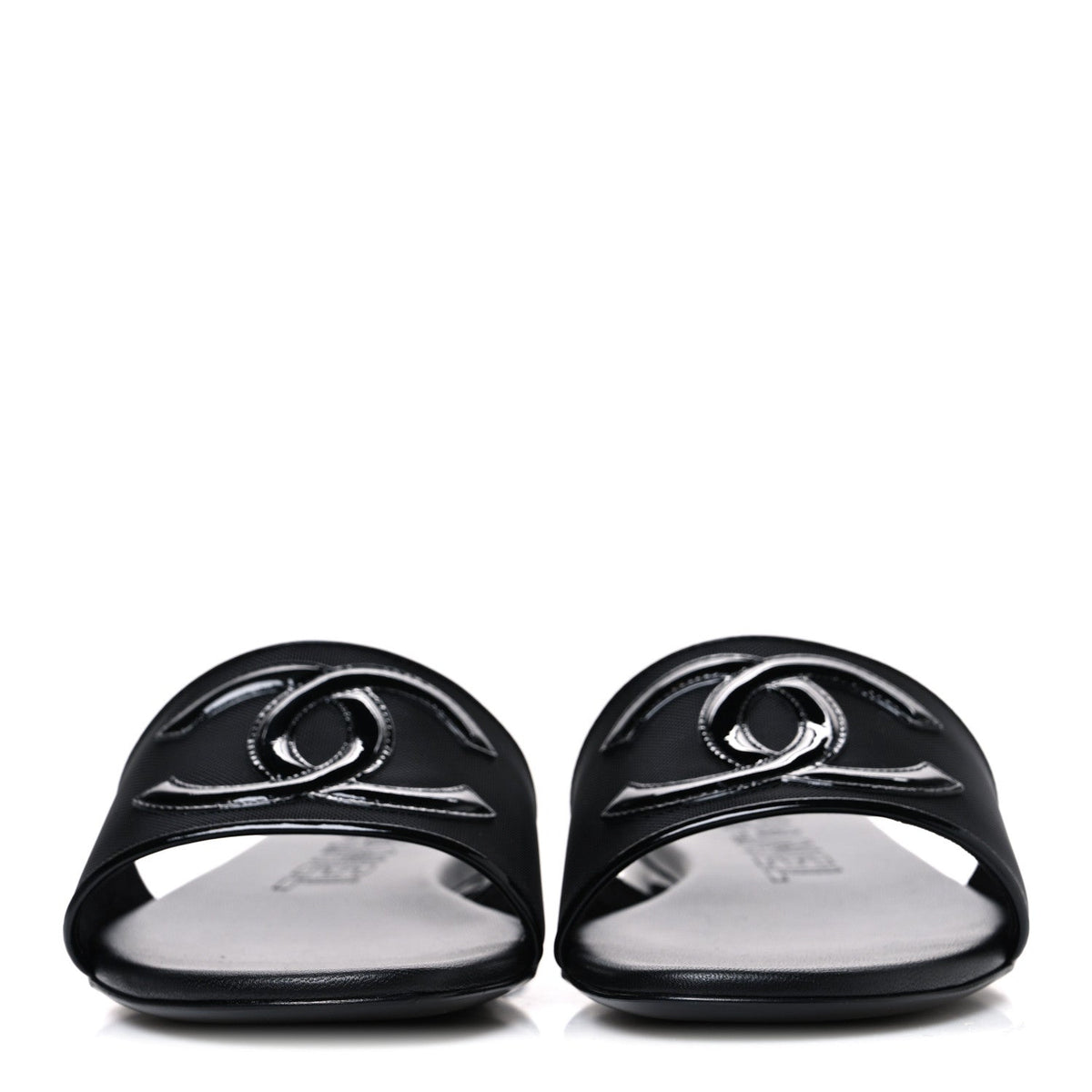 Chanel Mesh Patent Calfskin Women's CC Mules 39 Black