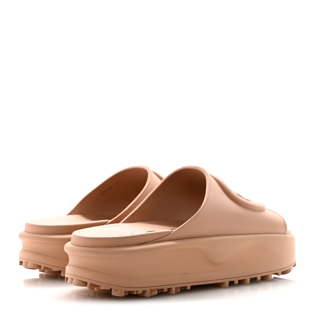 Gucci Rubber Men's Interlocking G Platform Slide Sandals 9 Vintage Camel