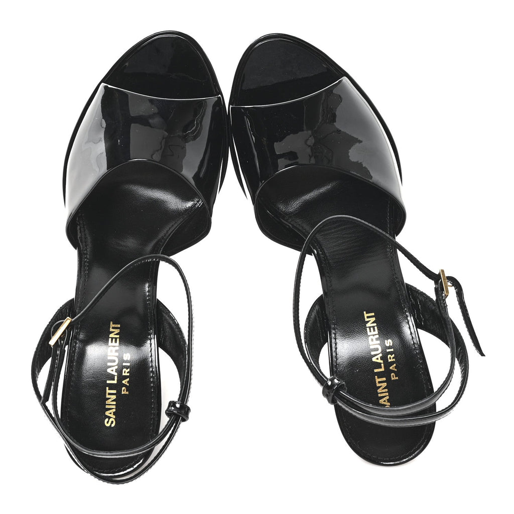 Saint Laurent Patent Leather Women's Grupy Sexy 95 Tanouk Platform Sandals 39 Black