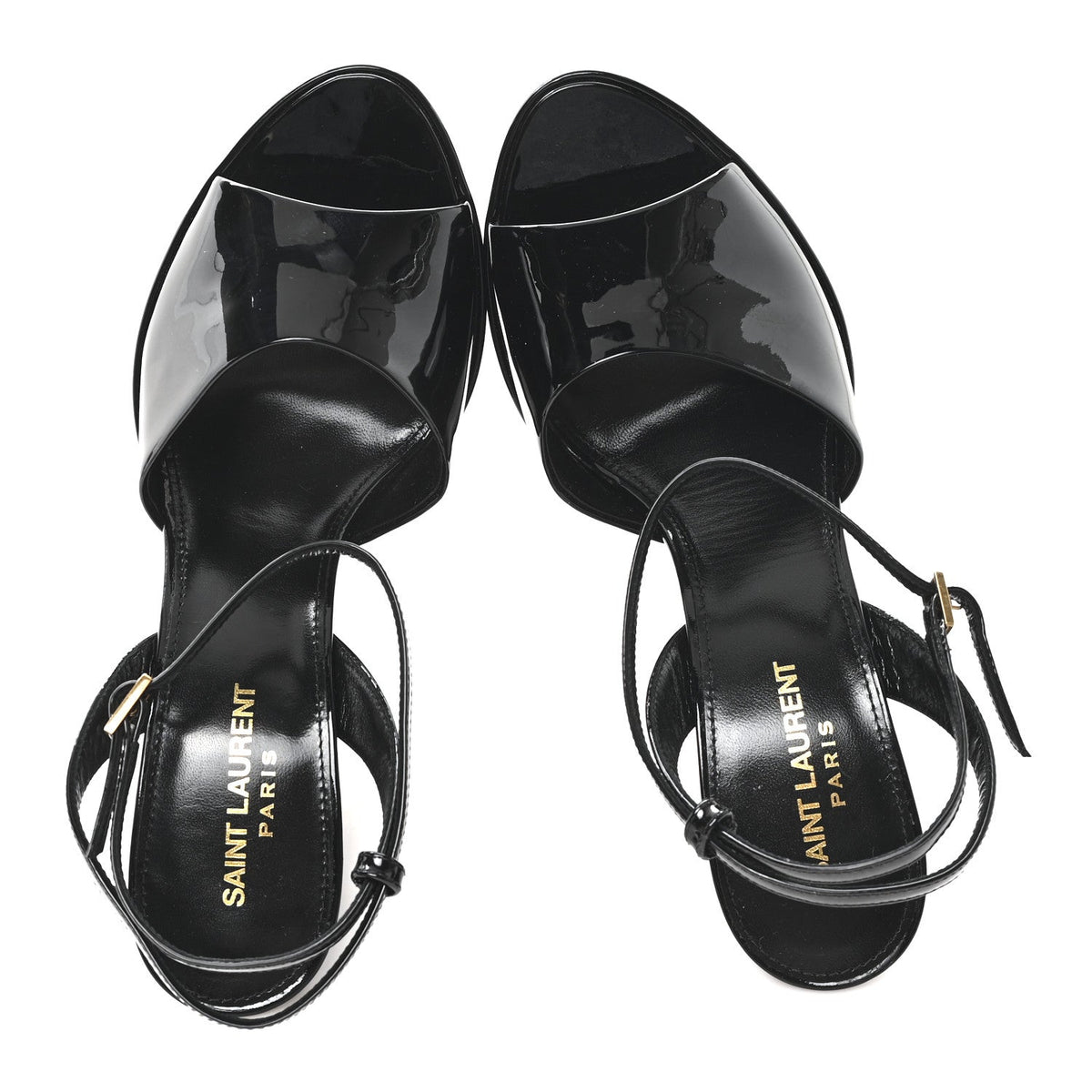 Saint Laurent Patent Leather Women's Grupy Sexy 95 Tanouk Platform Sandals 39 Black