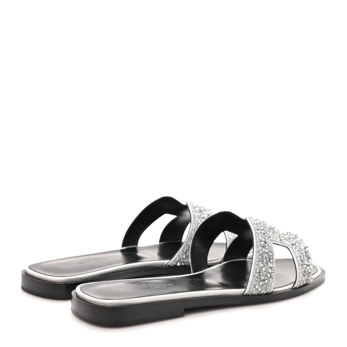 Hermes Velvet Goatskin Crystal Beads Oran Women's Sandals Gris Argente