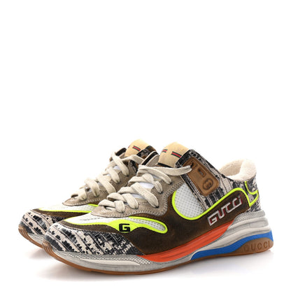 Gucci Suede Calfskin Tejus Printed Women's Ultrapace Sneakers 35 Natural Ardesia Neon Yellow