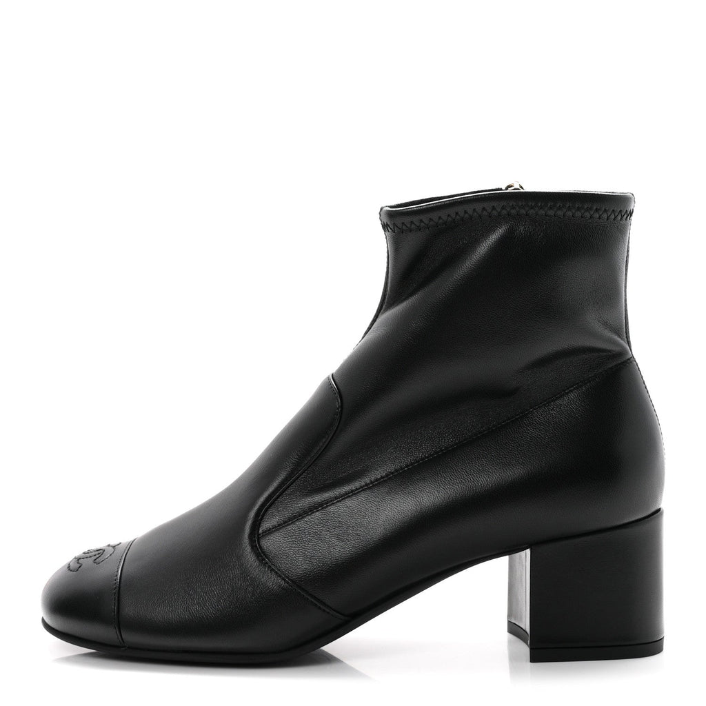 Chanel Stretch Lambskin Women's CC Uniform Boots 40.5 Black