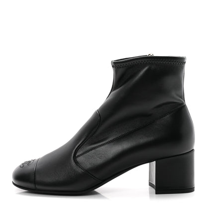 Chanel Stretch Lambskin Women's Cap Toe CC Uniform Short Boots 40.5 Black