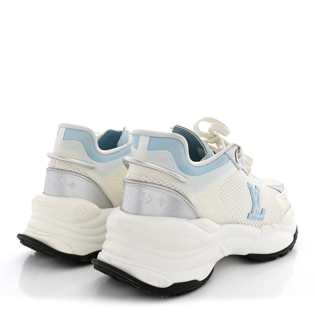 Louis Vuitton Metallic Calfskin Technical Mesh Women's Run 55 Sneakers 36 Bleu Clair